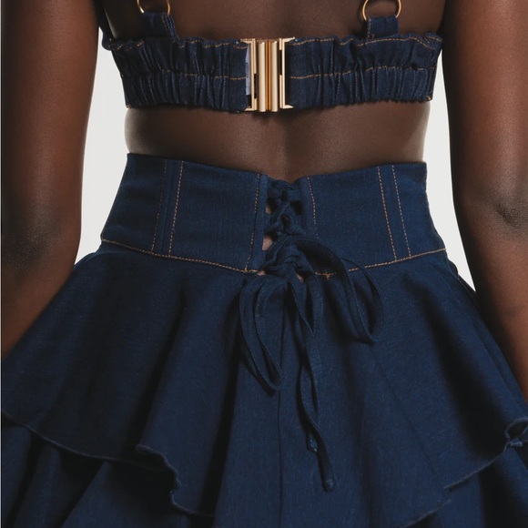 Ofuure Dark Blue Denim Ruffle Skirt Set - Picture 7 of 9